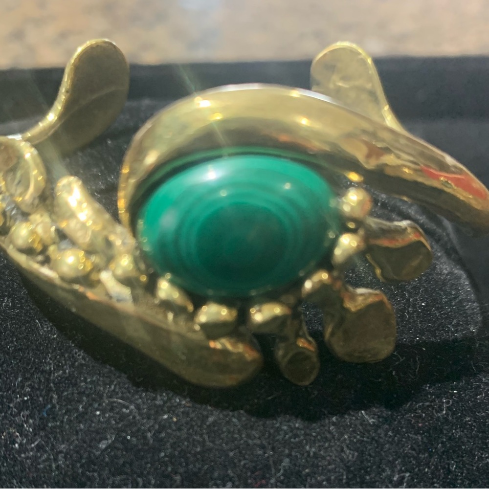 Stephen Burr tiger Eye Bronze Cuff with Greenstone